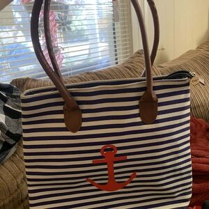 Chi Striped Anchor Tote Bag - Navy and Red